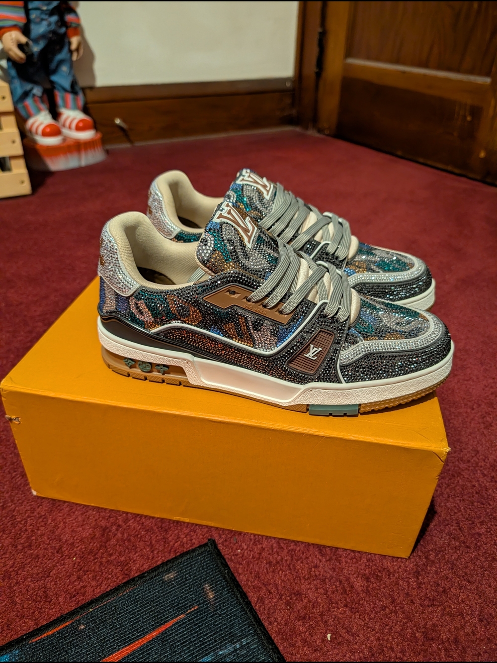 Louis Vuitton LV Trainer Sneakers in Multicolor Crystal Embellishment